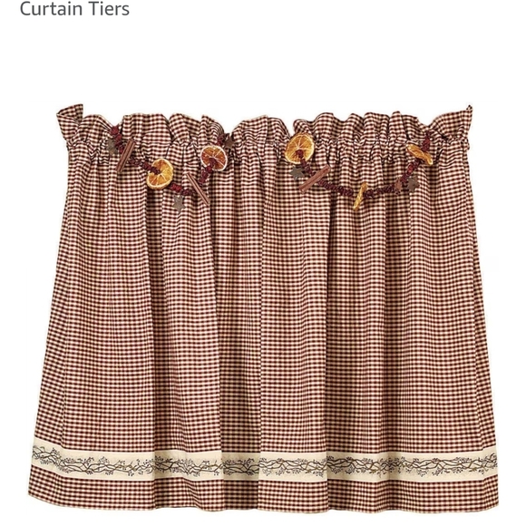 The Country House Collection Other - Charming Burgundy Checkered Curtain Tiers